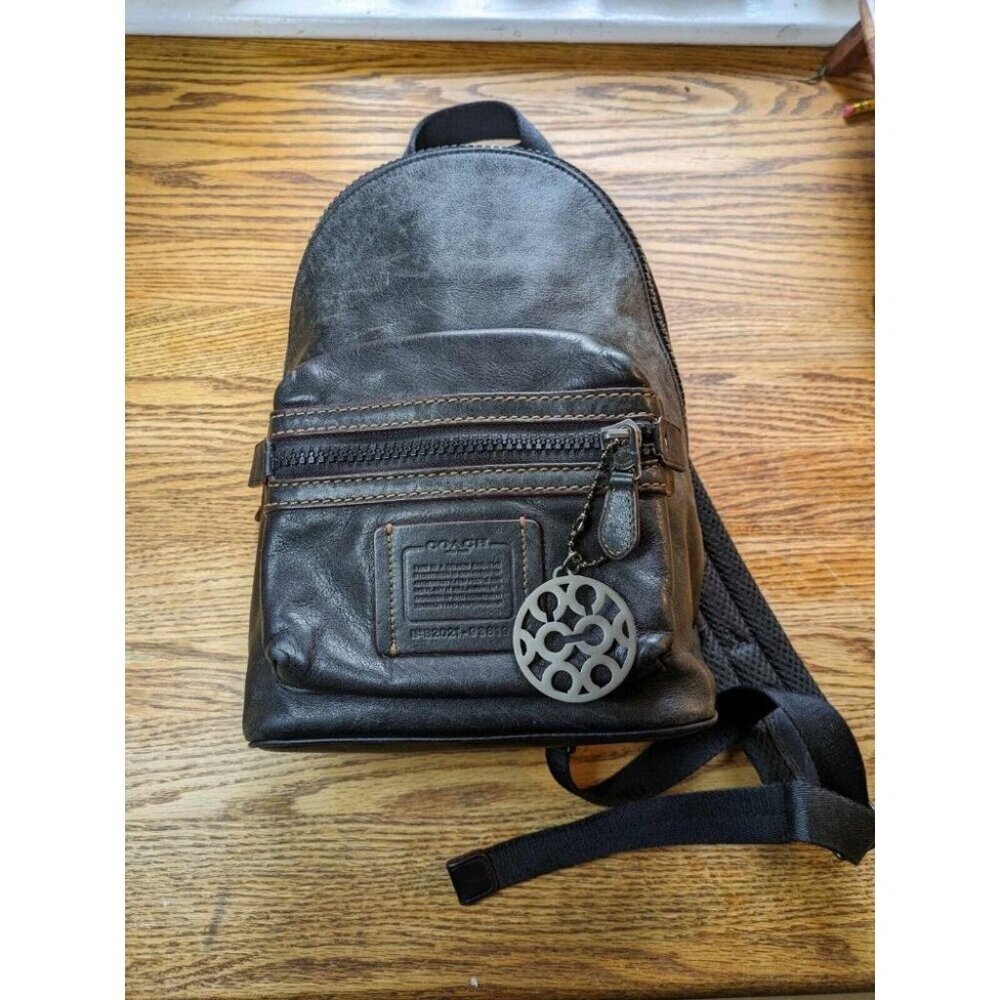 Coach Backpack Sling Academy Black Leather Bag Zippered Travel 93819